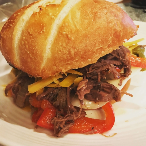 Slow Cooker Italian Chuck Roast with Peppers and Onions