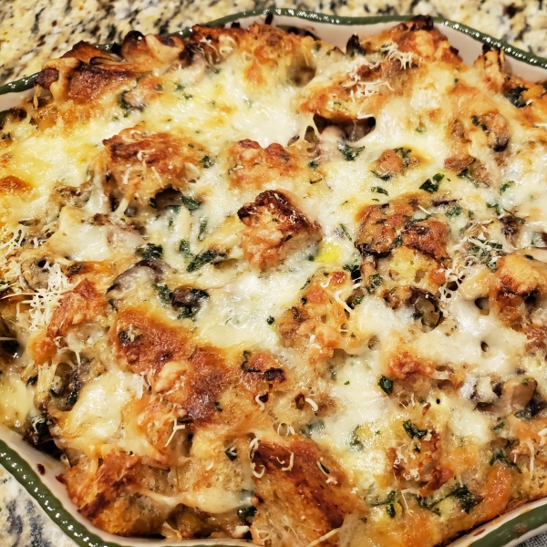 Savory Bread Pudding with Mushrooms and Leeks