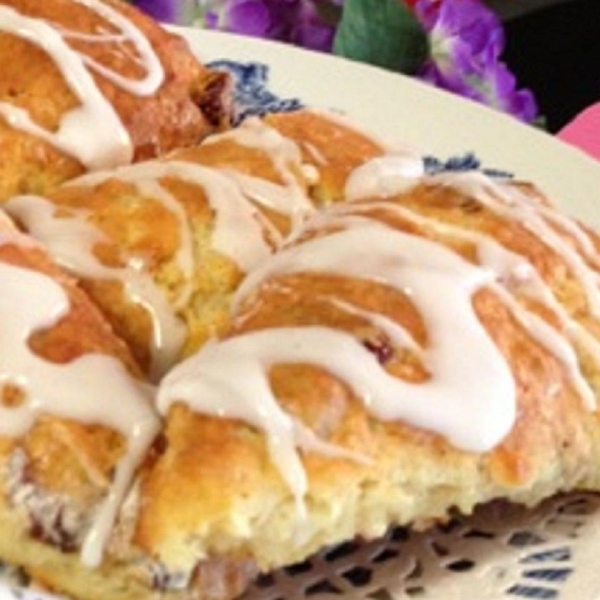 Lemony Cranberry Hazelnut Scones with Lemon Glaze