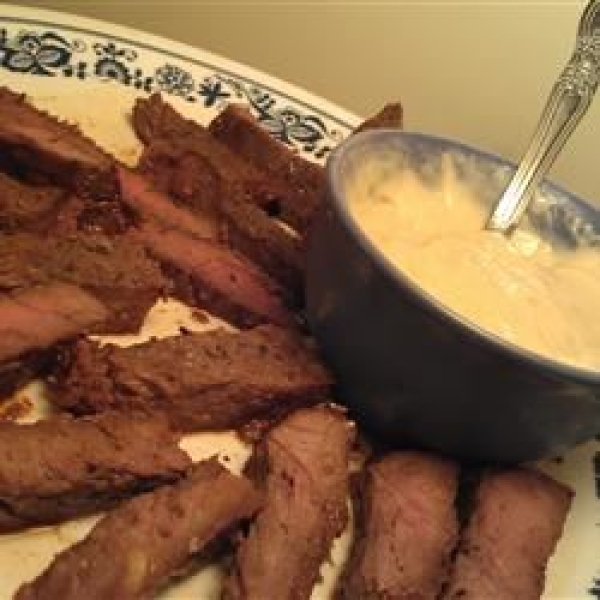 Honey Skirt Steak Appetizer with Horsey Sauce