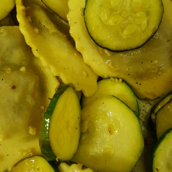 Zucchini with Mushroom Ravioli in Truffle Butter Sauce