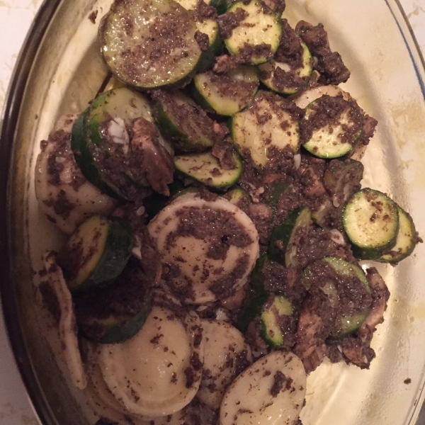 Zucchini with Mushroom Ravioli in Truffle Butter Sauce