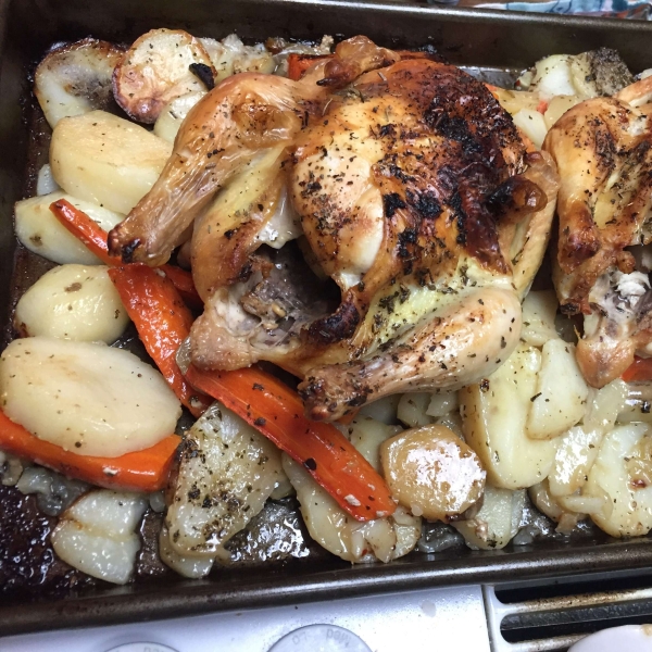 Sheet Pan Thanksgiving Cornish Hen Dinner