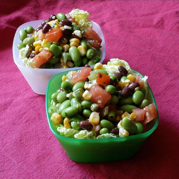 Edamame Salad with Homemade Garlic Cilantro Vinaigrette