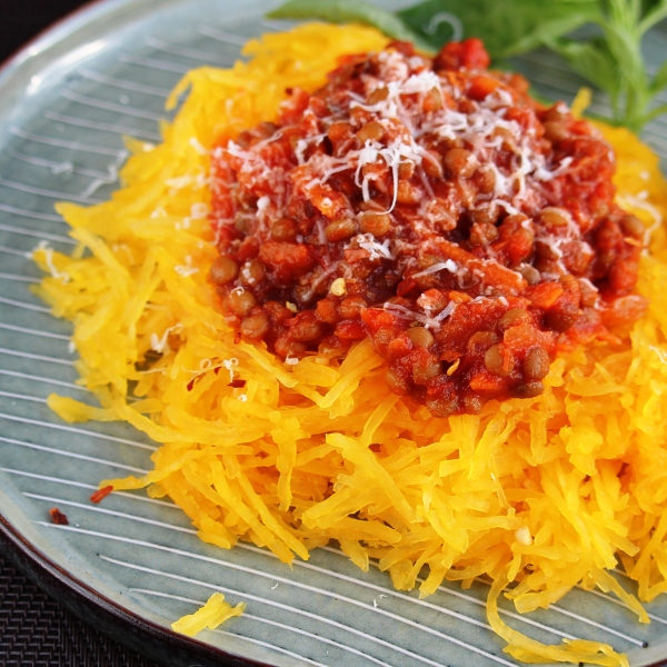 Zucchini Spaghetti with Lentil Marinara