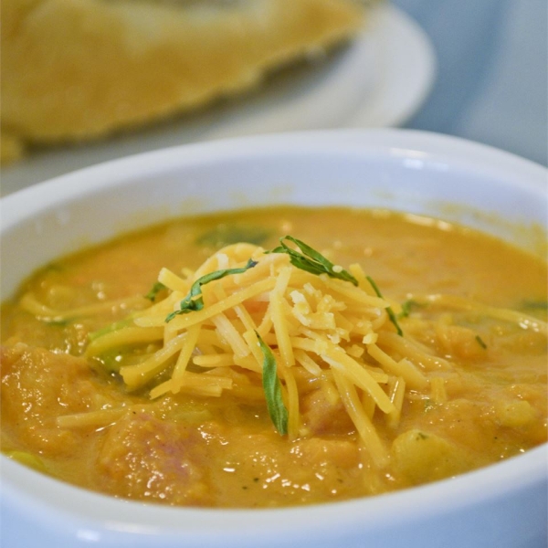 Sweet Potato, Potato, Leek, and Ham Soup