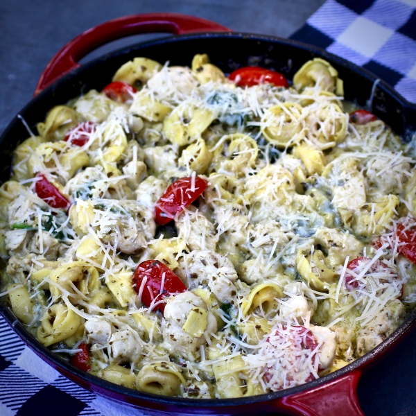 Chicken and Tortellini Pesto Skillet