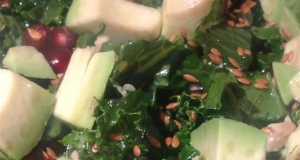 Kale Salad with Pomegranate, Sunflower Seeds and Sliced Almonds