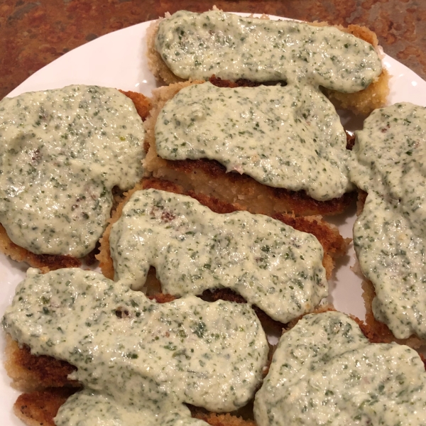 Panko Crusted Halibut with White Serrano and Cilantro Sauce