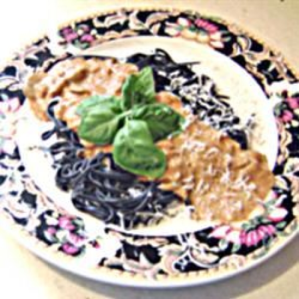 Black Pasta in a Pink Gorgonzola Sauce