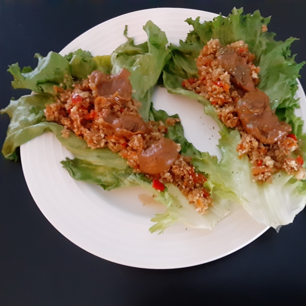 Cauliflower Rice Lettuce Wraps with Spicy Peanut Sauce