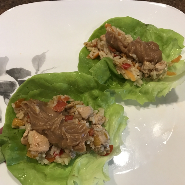 Cauliflower Rice Lettuce Wraps with Spicy Peanut Sauce