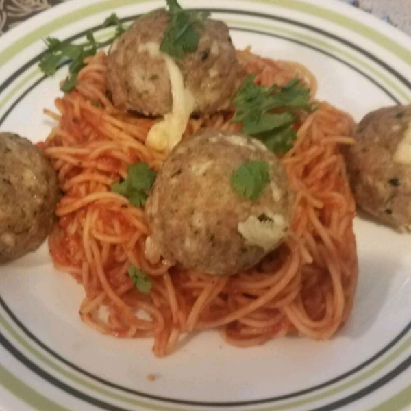 Mozzarella-Stuffed Pesto Turkey Meatballs