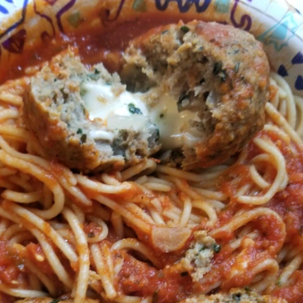 Mozzarella-Stuffed Pesto Turkey Meatballs