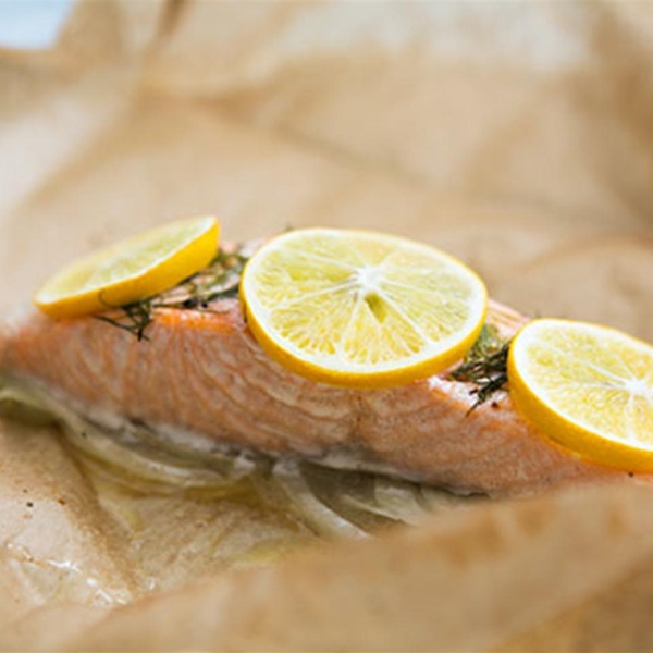 Steamed Salmon Steaks with Lemon Butter and Fennel