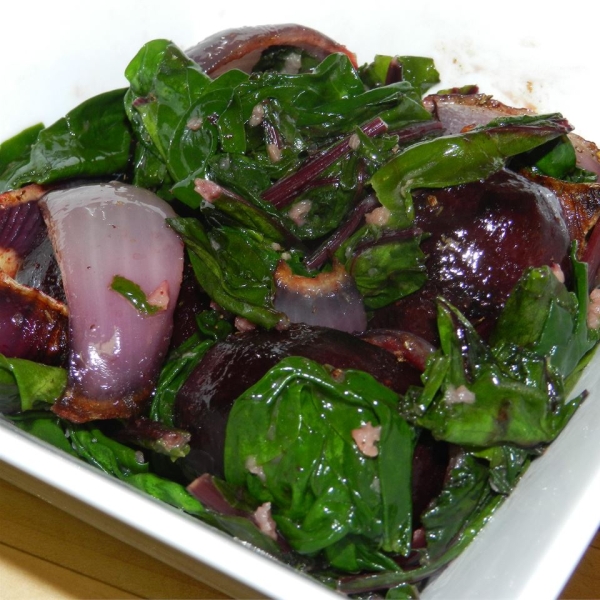 Oven-Roasted Beets with Wilted Spinach