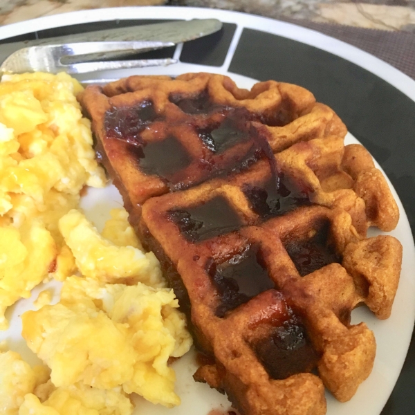 Sweet Potato Waffles with Cranberry Maple Syrup