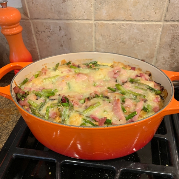 Ham, Asparagus, and Goat Cheese Strata