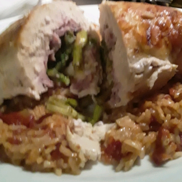 Stuffed Chicken Breasts with Asparagus and Parmesan Rice