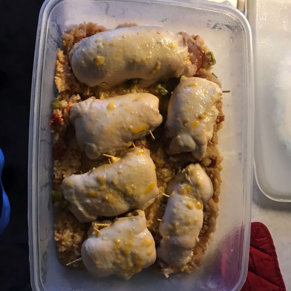 Stuffed Chicken Breasts with Asparagus and Parmesan Rice