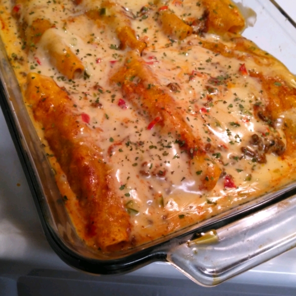 Creamy Cheddar Beef Enchiladas