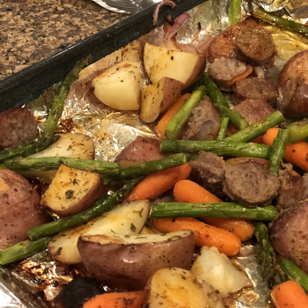 Sheet Pan Chorizo with Potatoes and Asparagus for Two