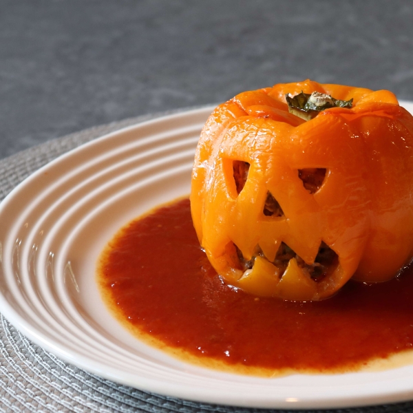 Jack-o'-Lantern Stuffed Peppers