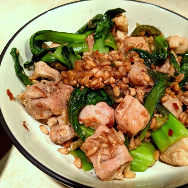 Chicken Thighs with Bok Choy and Farro