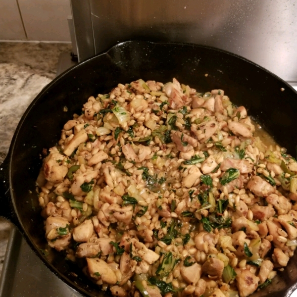 Chicken Thighs with Bok Choy and Farro