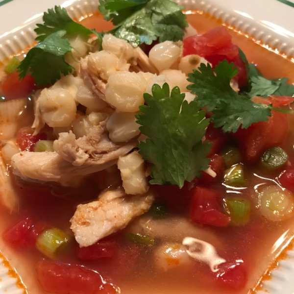 Chicken and Hominy Soup with Lime and Cilantro