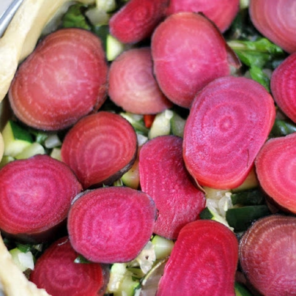 Beet, Greens, and Zucchini Tart