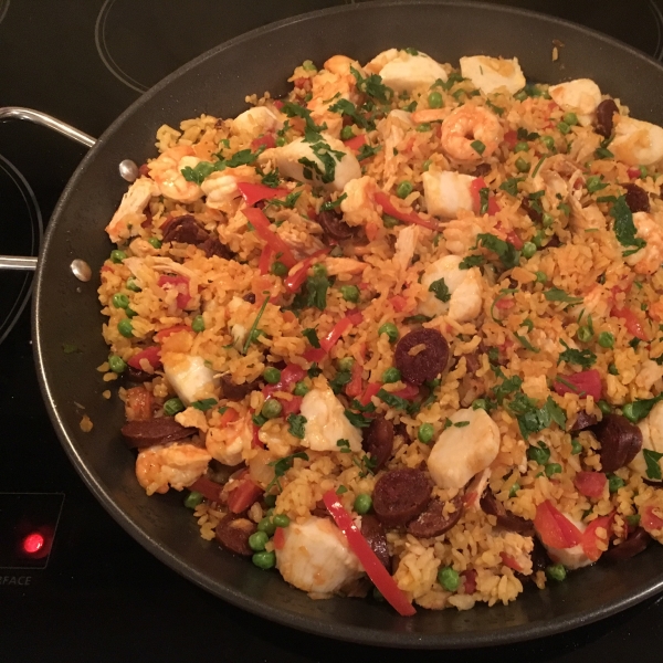Seafood, Chicken, and Chorizo Paella