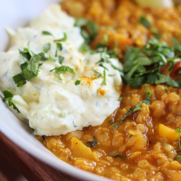 Red Lentil Dal with Yogurt Raita