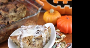 Pound Cake Bread Pudding with Leftover Halloween Candy