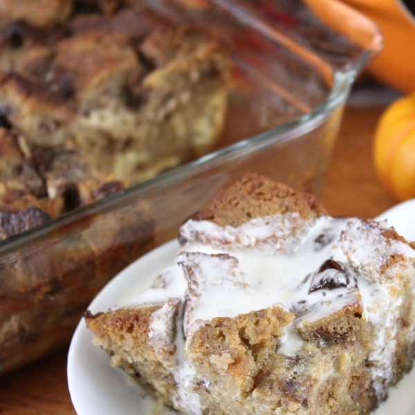 Pound Cake Bread Pudding with Leftover Halloween Candy