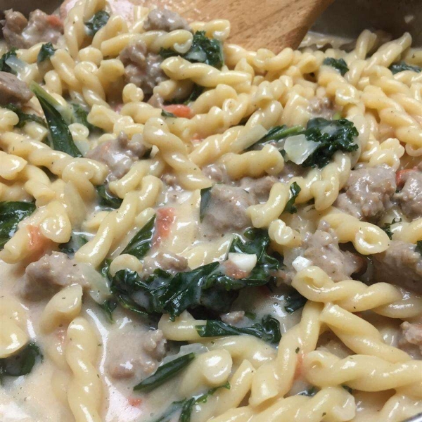 Creamy Kale and Pasta with Sweet Sausage