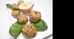 Turkey Zucchini Meatballs with Roasted Pepper Dipping Sauce