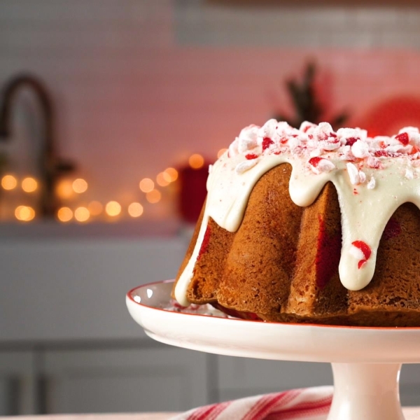 Peppermint Pound Cake with Cream Cheese Peppermint Bark Frosting