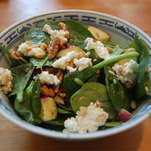 Apple, Pecan, Cranberry, and Avocado Spinach Salad with Balsamic Dressing