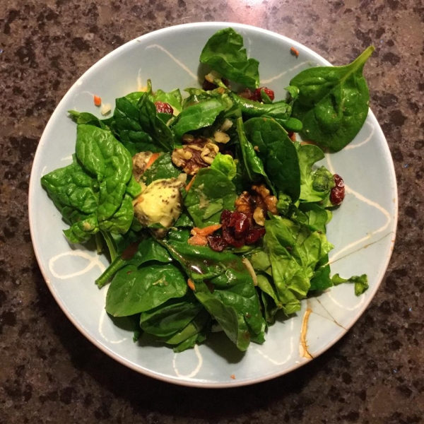 Apple, Pecan, Cranberry, and Avocado Spinach Salad with Balsamic Dressing