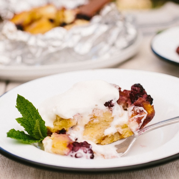 Grilled Blackberry Brioche Bread Pudding