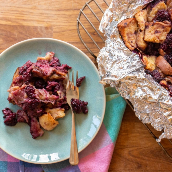 Grilled Blackberry Brioche Bread Pudding
