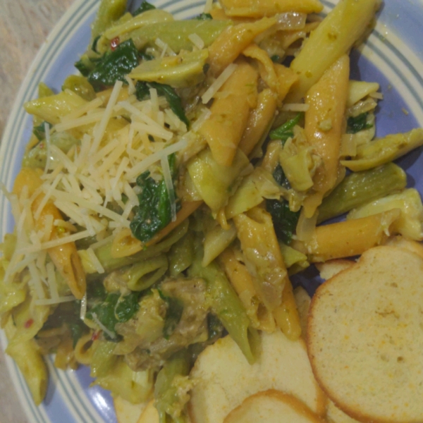 Salmon Pasta with Spinach and Artichokes