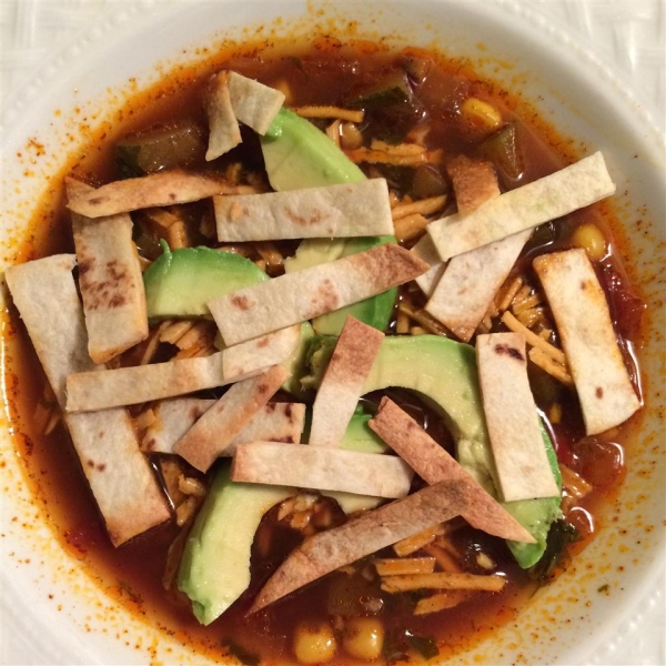 Vegetarian Tortilla Soup with Avocado