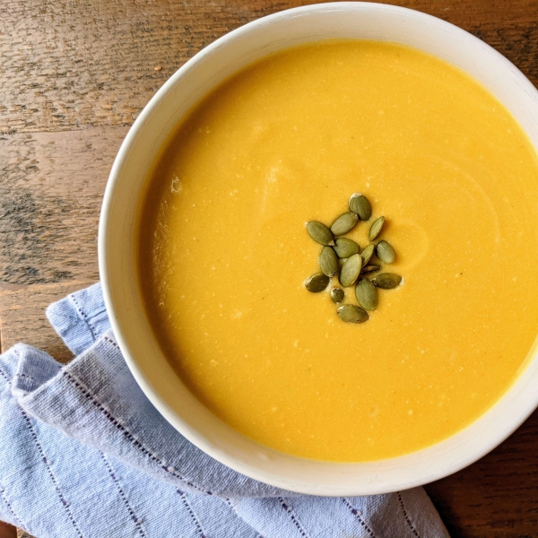 Vegan Butternut Squash Soup with Ginger, Apple, and Coconut Milk