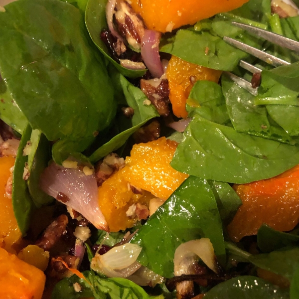 Roasted Butternut Squash with Onions, Spinach, and Cranberries