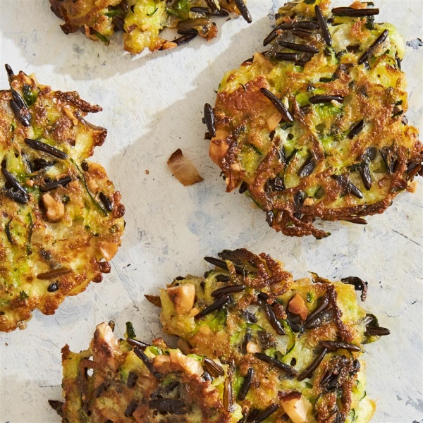 Zucchini, Wild Rice, and Hazelnut Fritters