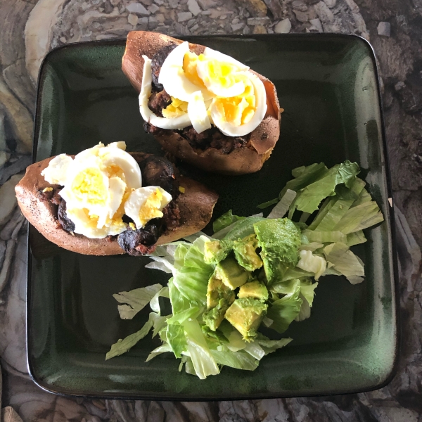 Cheesy Chorizo and Egg Sweet Potato Boats