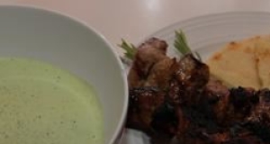 Greek Lamb Kabobs with Yogurt-Mint Salsa Verde
