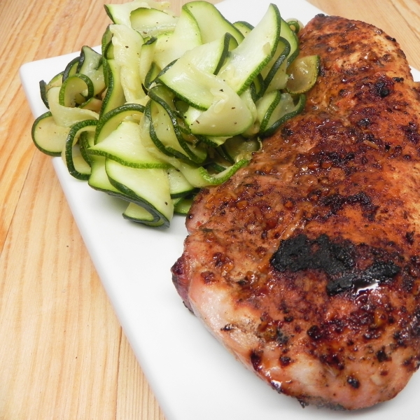 Pan-Grilled Pork with Zucchini Garlic Ribbons